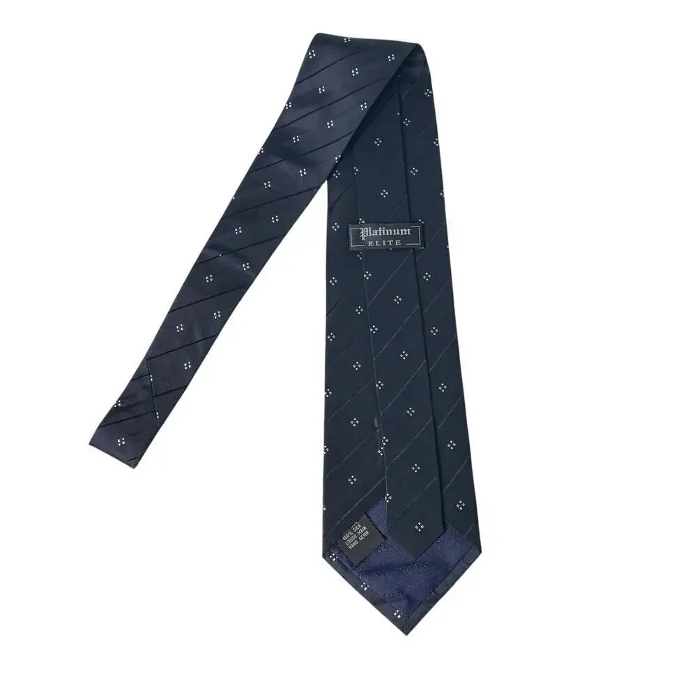 Platinum Elite Silk Tie Dark Navy White Mini Print